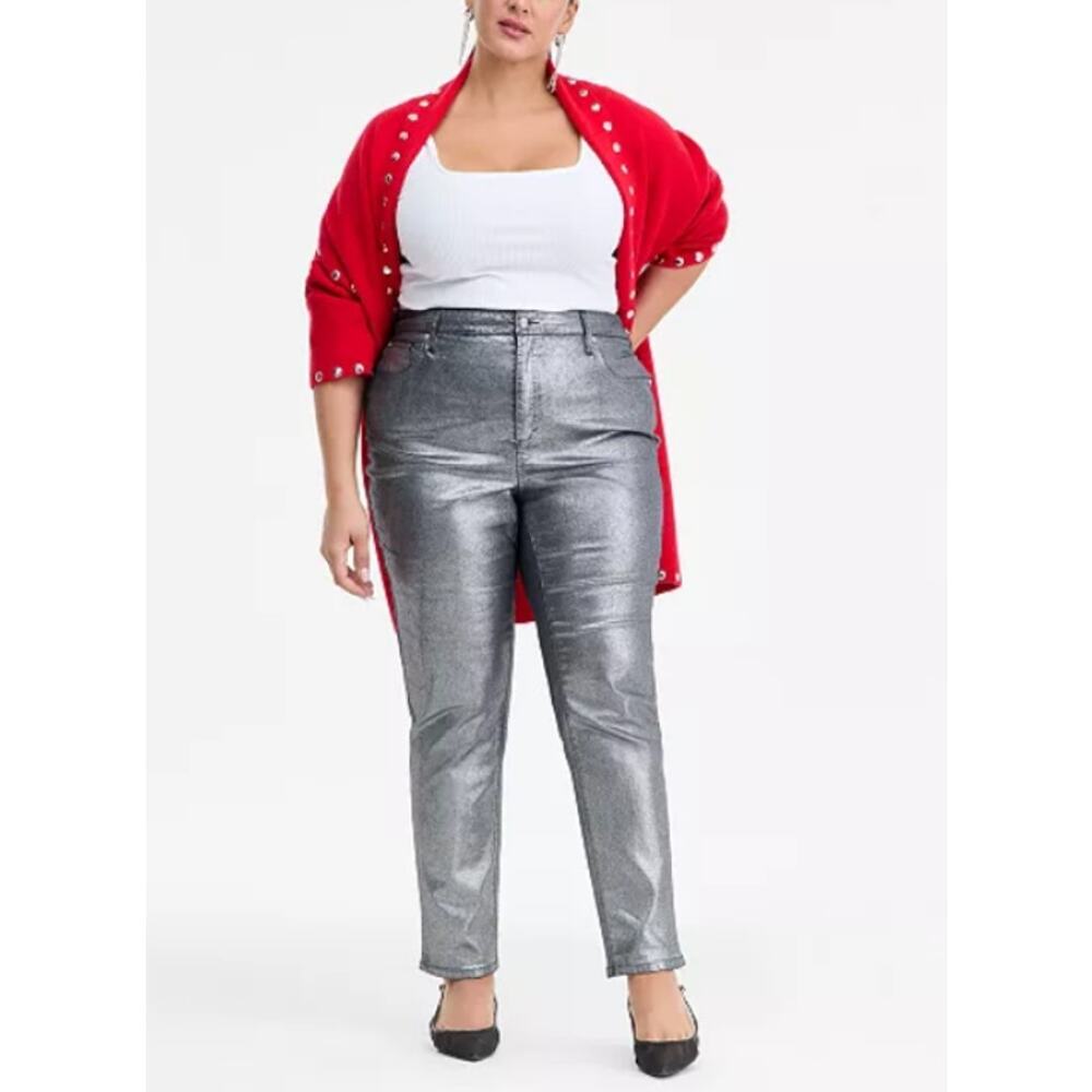 I.N.C. Plus Size  Metallic Straight  Leg Jeans Silver  16/33